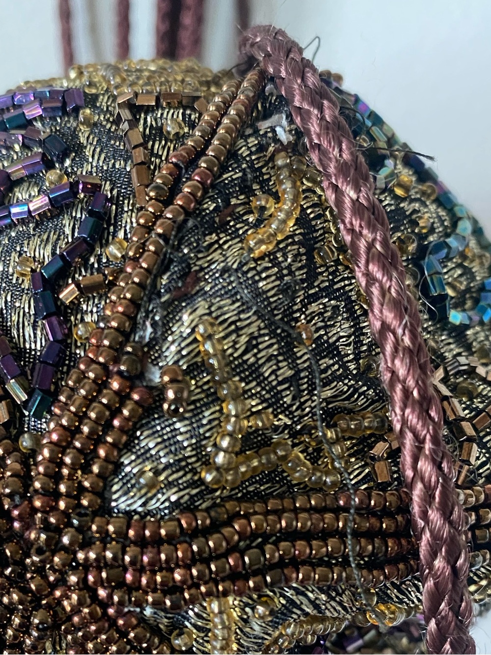 Talbots Gold Copper Beaded Renaissance Drawstring Shoulder Pouch - Picture 6 of 9